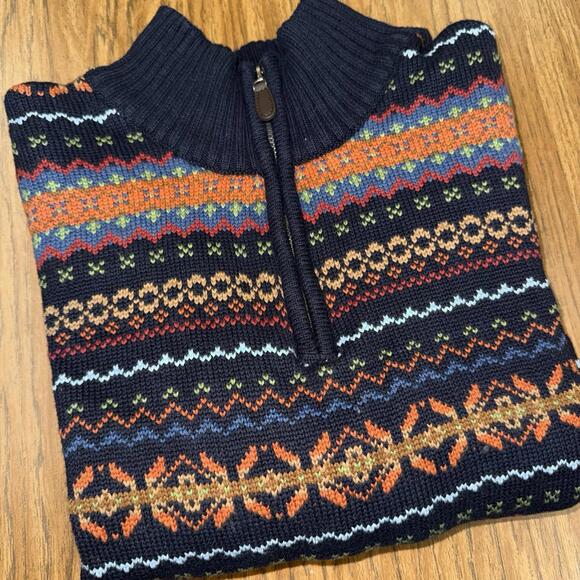 L.L. Bean Other - Vintage LL Bean Sweater 1/4 Zip Geometric Nordic Blue Size Small
